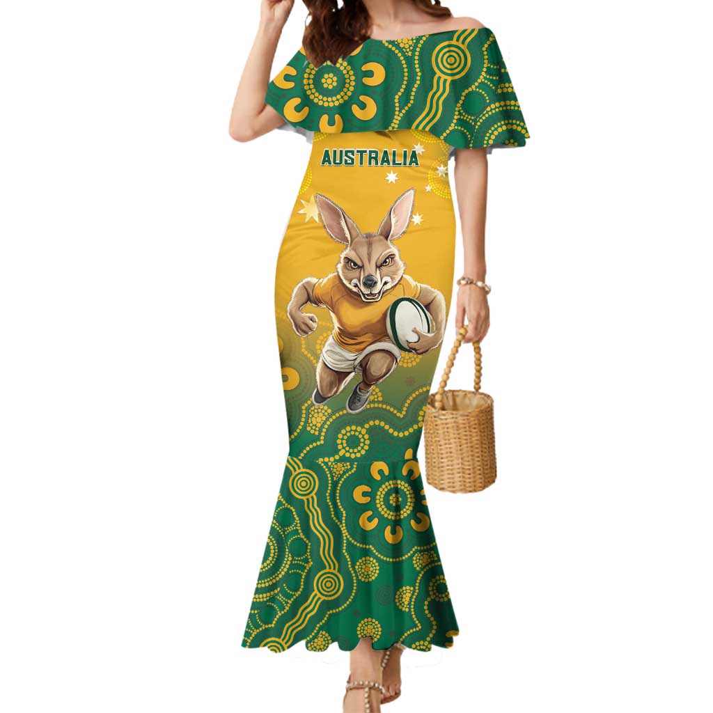 Custom Australia Wallabies and Aotearoa Rugby Mermaid Dress Kangaroo Black Fern Maori Gold Vibe LT9