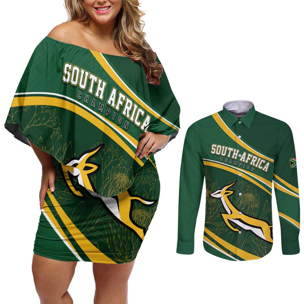 Personalised South Africa Rugby Off Shoulder Short Dress Proud Bokke We Are Champions LT7 main image 1