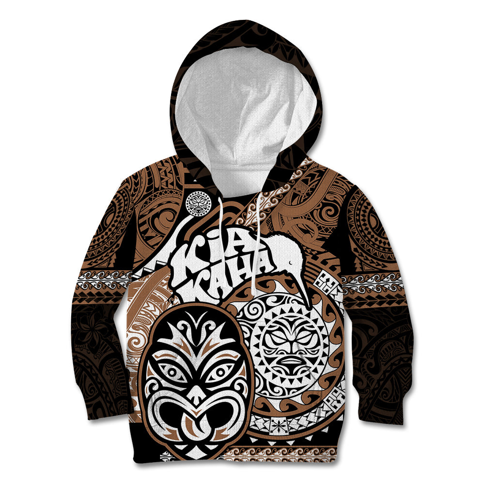 Personalised New Zealand Te Reo Maori Kid Hoodie Kia Kaha Maori Language Week Gold Style LT9