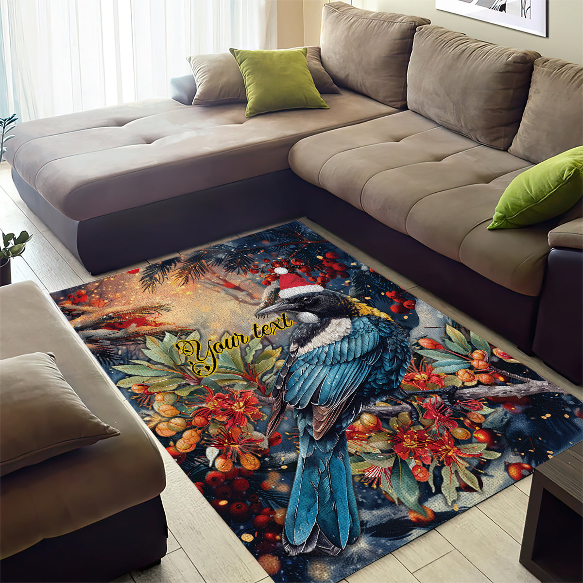 Personalised New Zealand Tui in Pohutukawa Area Rug Christmas in July