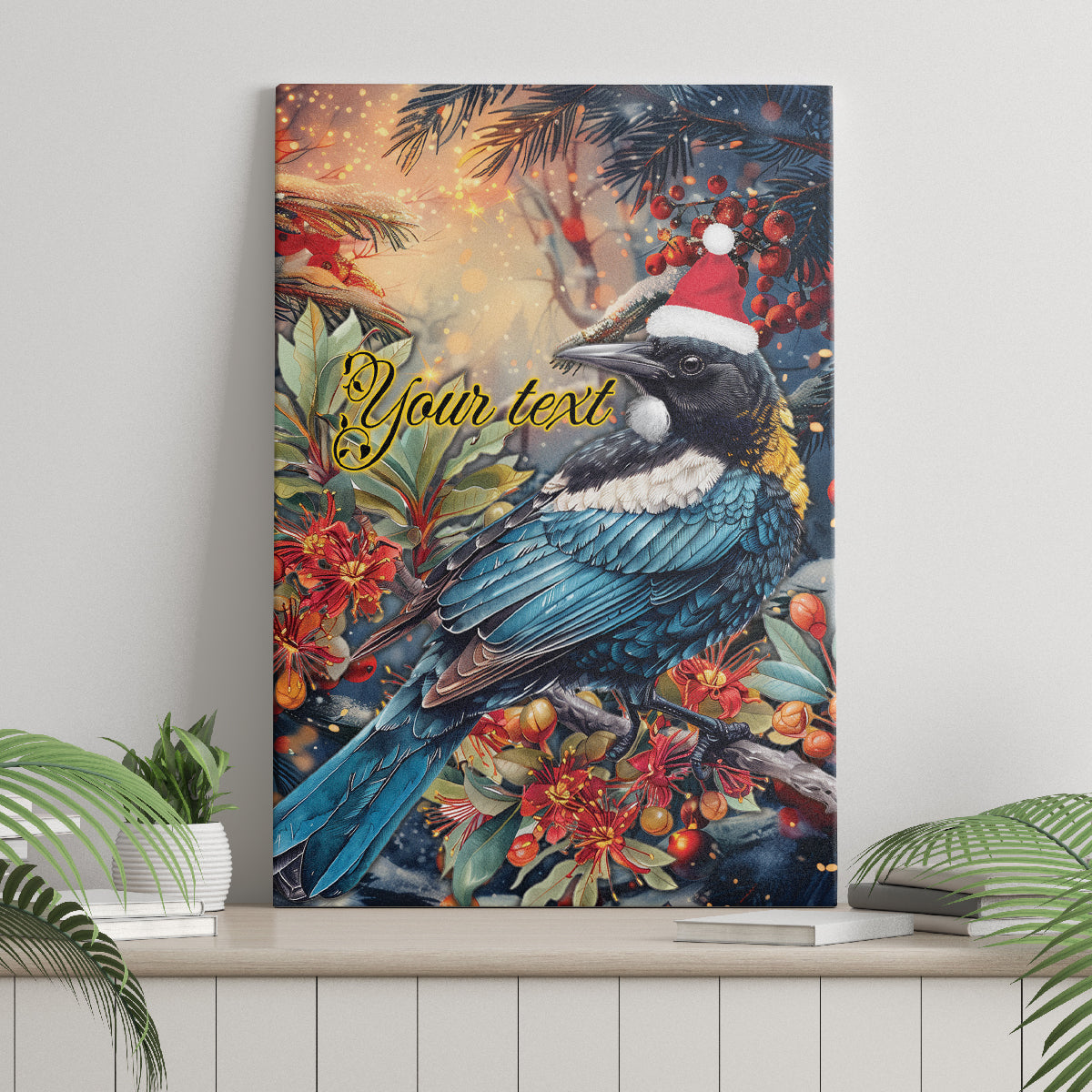 Personalised New Zealand Tui in Pohutukawa Canvas Wall Art Christmas in July