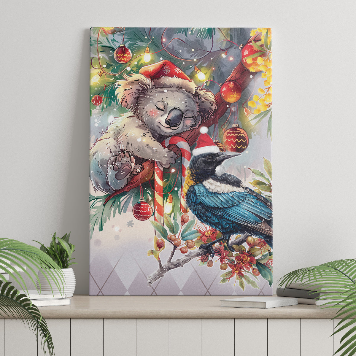 Koala and Tui Bird Christmas in July Canvas Wall Art