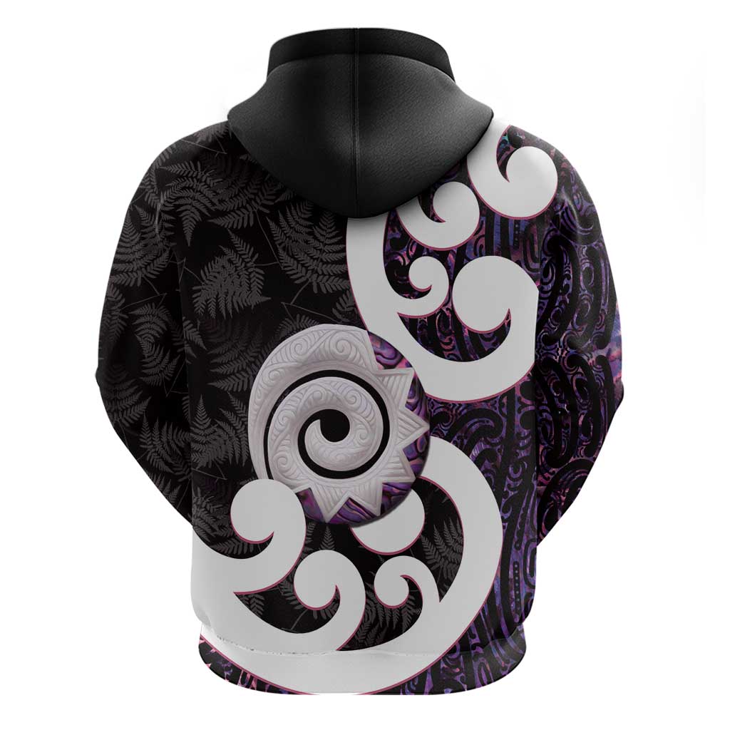 Aotearoa New Zealand Sherpa Hoodie Paua Shell Fern Koru With Maori Hei Tiki LT05