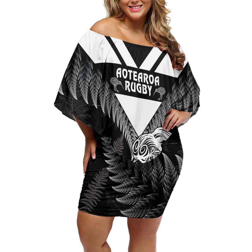 New Zealand Silver Fern Rugby Off The Shoulder Long Sleeve Dress World Cup 2023 Go Aotearoa Maori Pattern LT05 main image 1