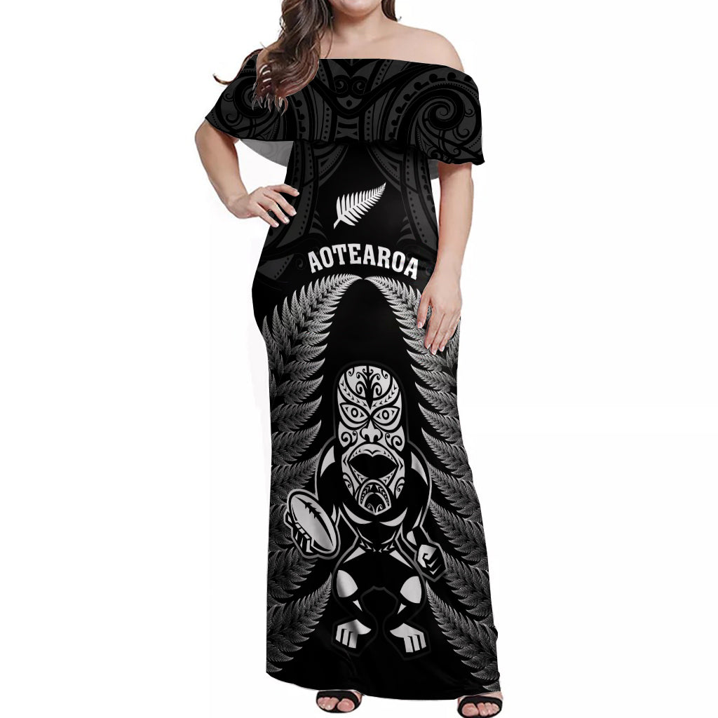 Custom New Zealand Aotearoa Rugby Tank Maxi Dress NZ Tiki With Maori Fern World Cup Black Version LT14 main image 1
