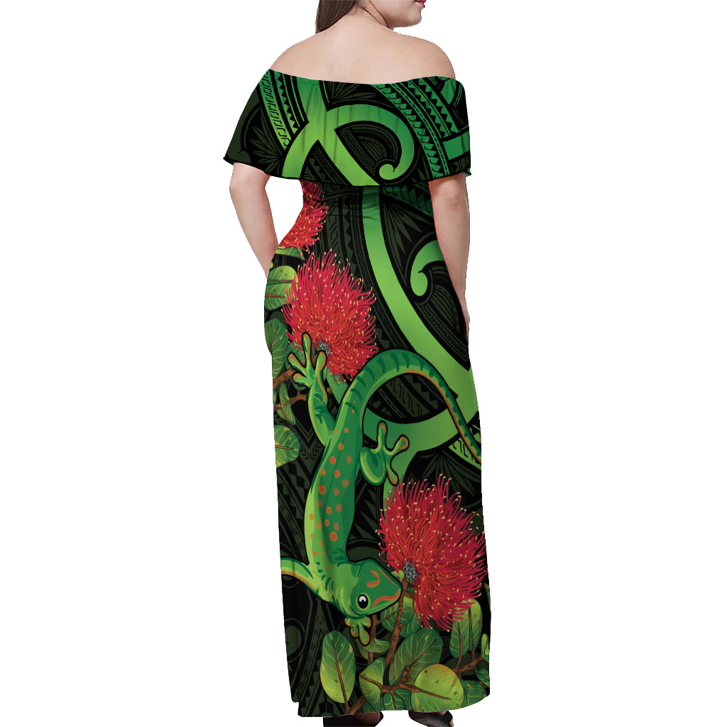 (Custom Personalised) New Zealand Off Shoulder Long Dress NZ Maori Gold