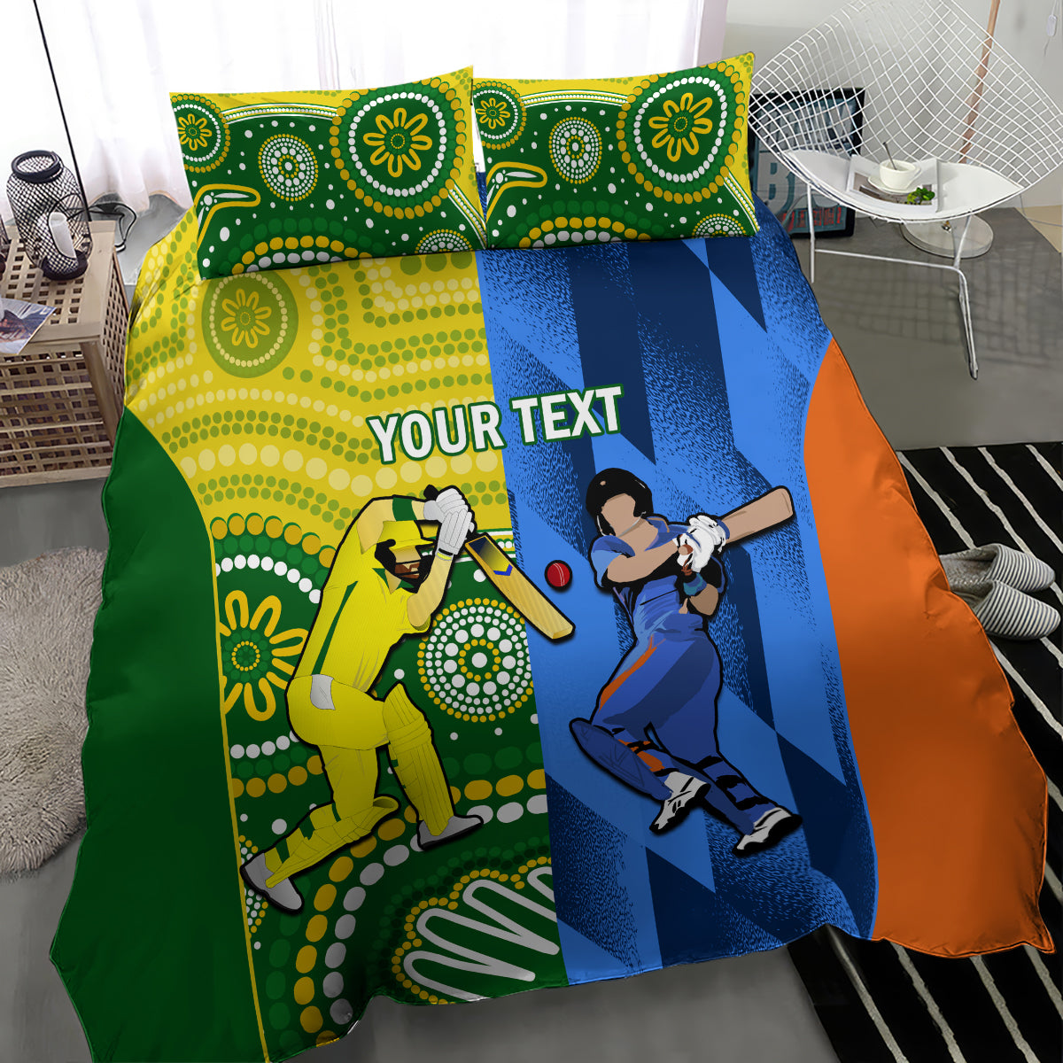Custom Australia And India Cricket Bedding Set 2023 World Cup Final To