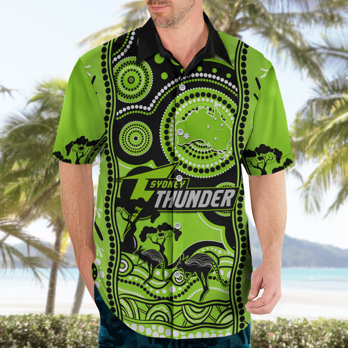 Custom Sydney Thunder Cricket Hawaiian Shirt Happy Australia Day Abori