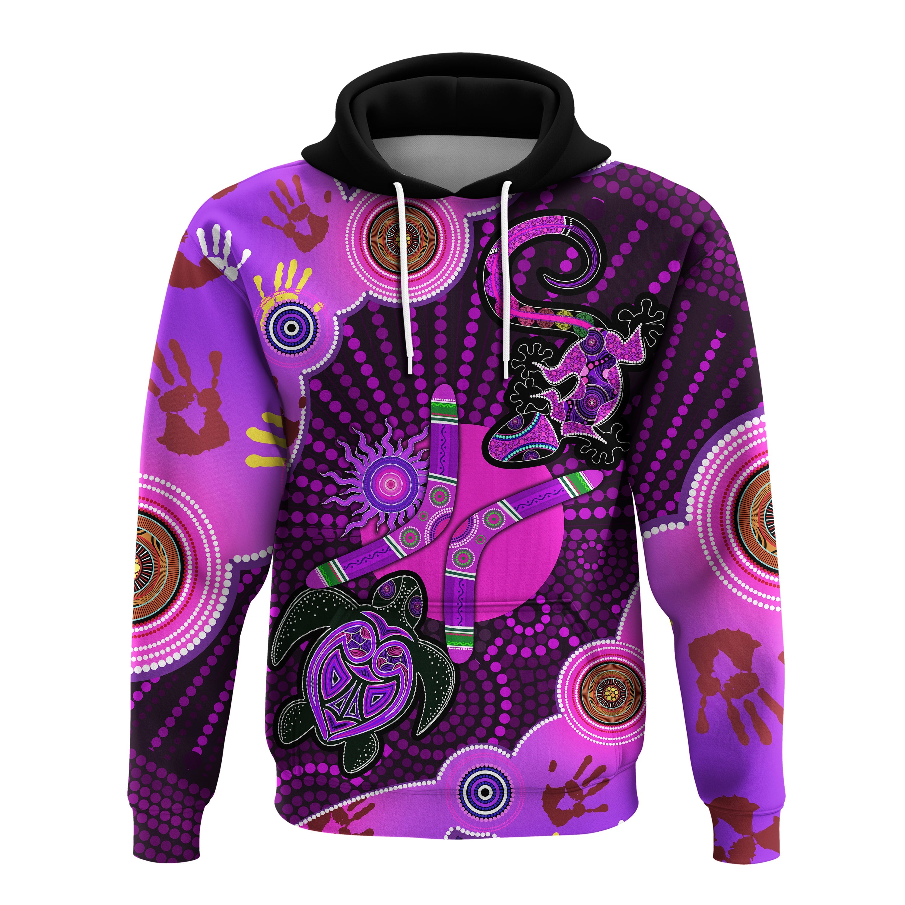 aboriginal-naidoc-week-2021-purple-turtle-lizard-sun-hoodie