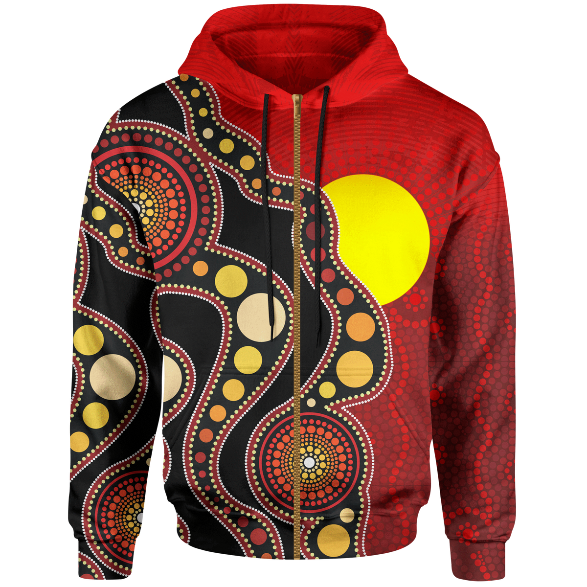 Aboriginal Hoodie - Australia Indigenous Flag Circle Dot Painting Art (Golden) main image 1