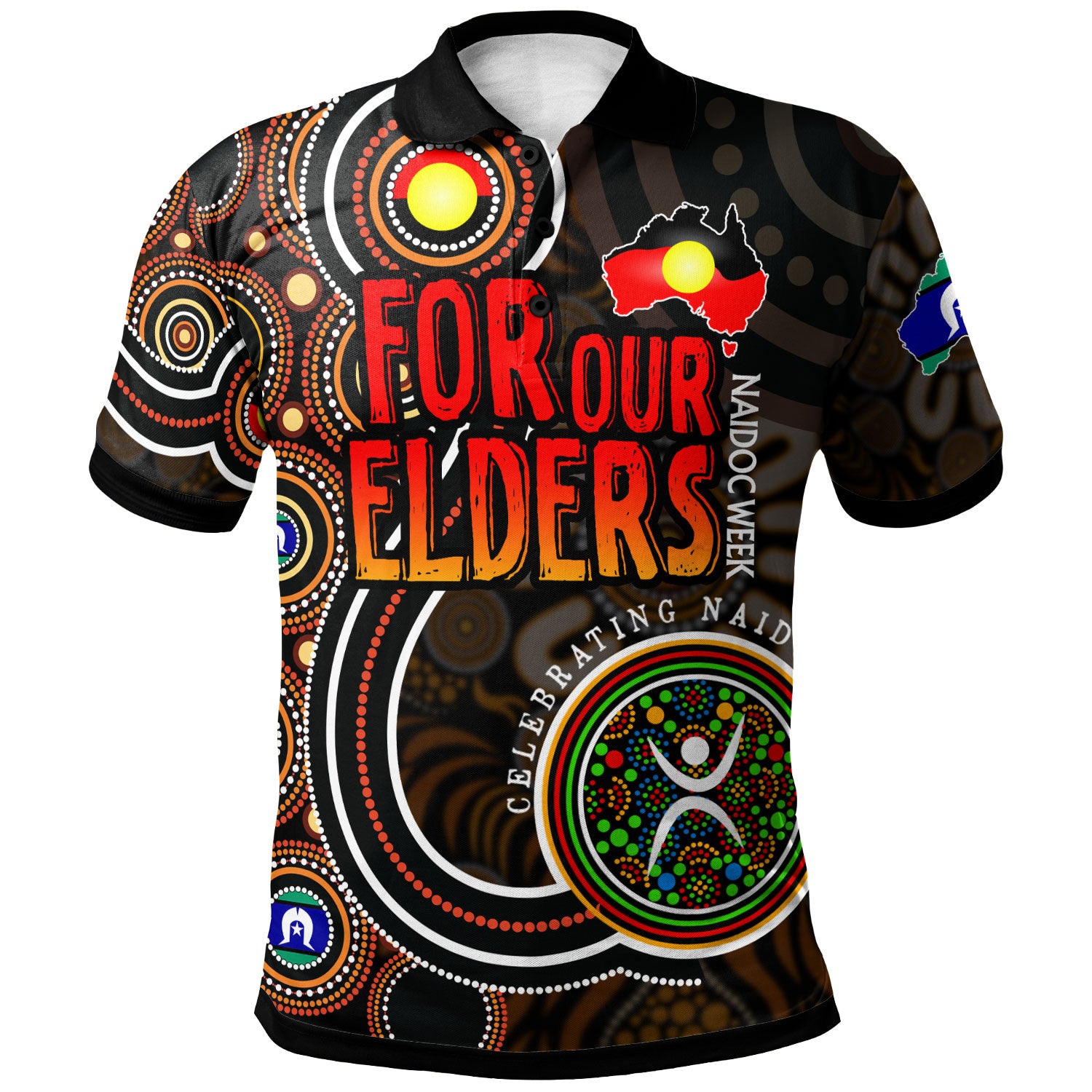 naidoc-week-2023-polo-shirt-custom-for-our-elders-aboriginal-inspired-dot-art-polo-shirt