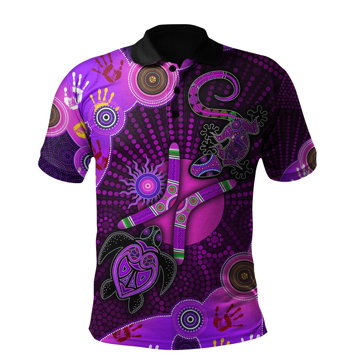 aboriginal-naidoc-week-2021-purple-turtle-lizard-sun-polo-shirt