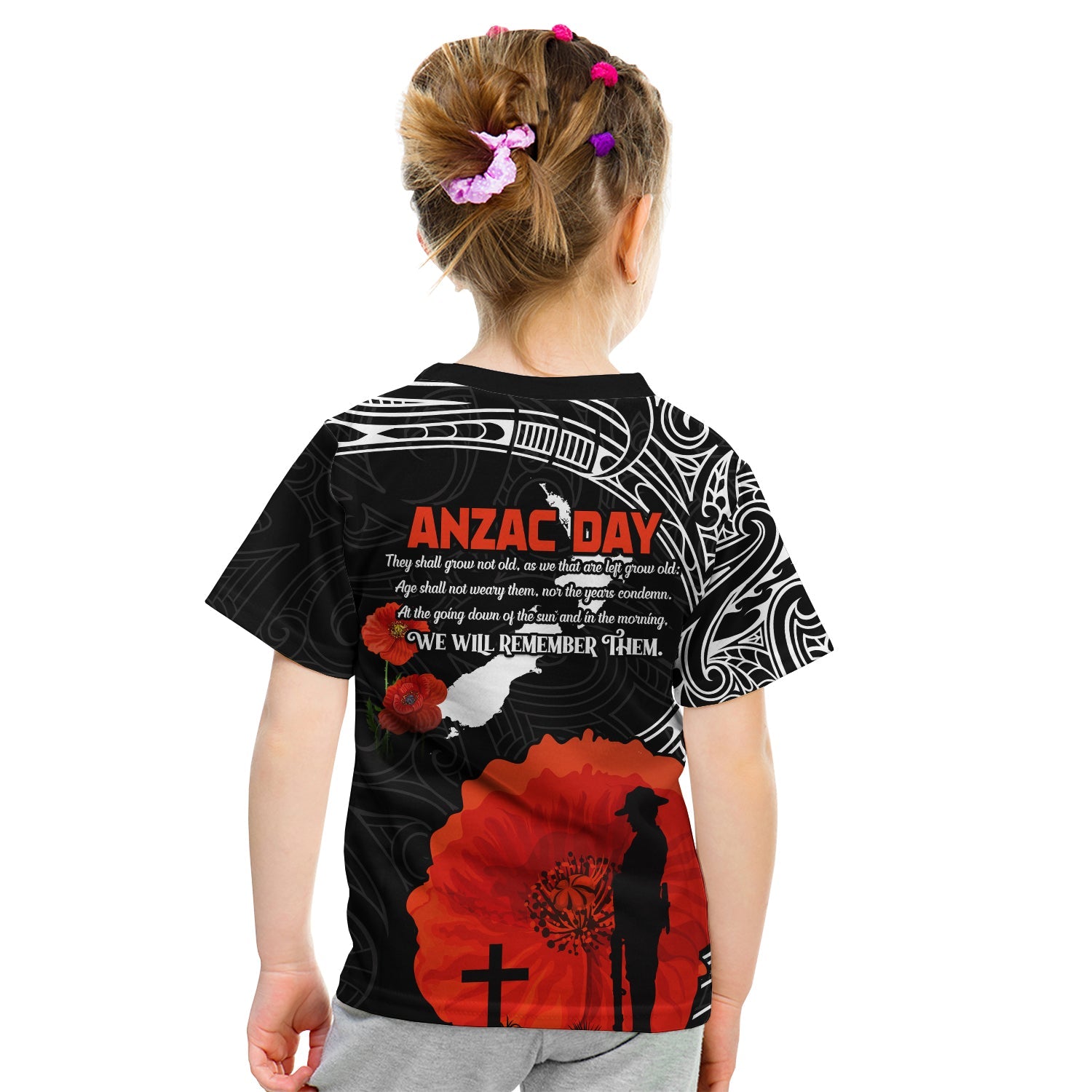 New Zealand Anzac 2022 T Shirt Maori Mix Fern Poppy LT13
