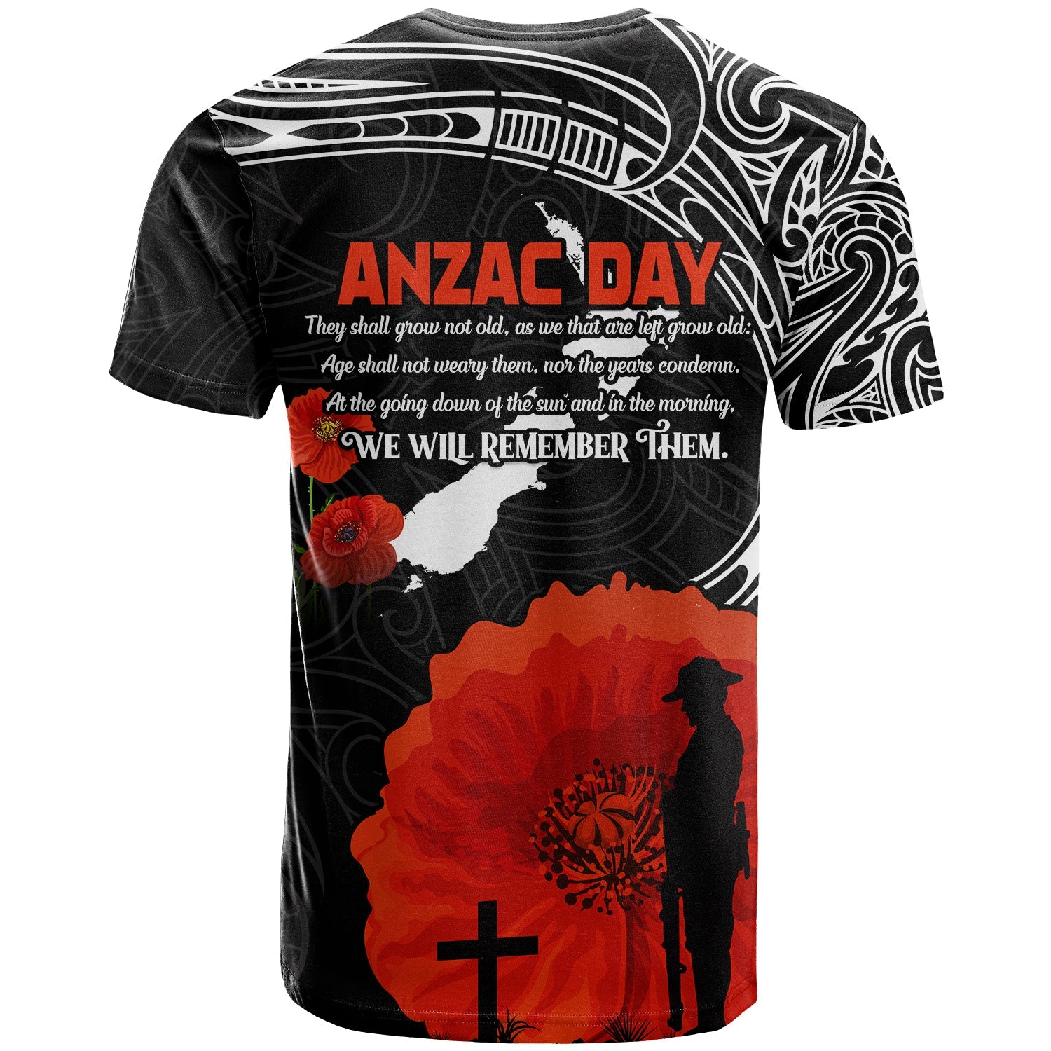 New Zealand Anzac 2022 T Shirt Maori Mix Fern Poppy LT13