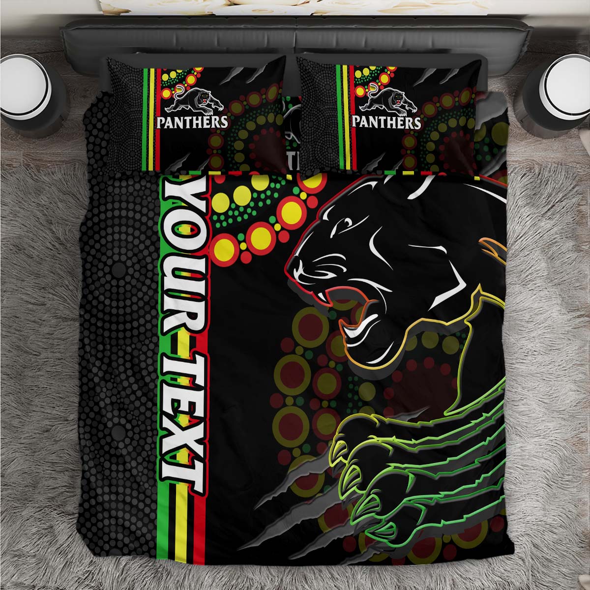(Custom Personalised) Penrith Panthers Rugby Bedding Set The Mountain Men Aboriginal Art Dynamic LT14