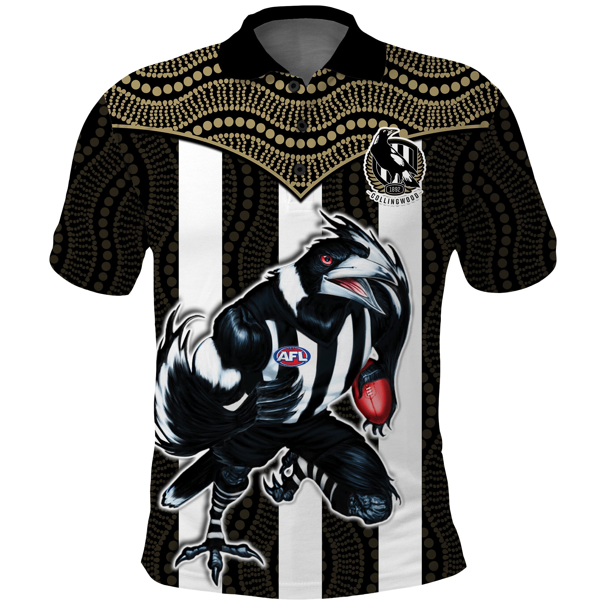 (Custom Text And Number) Magpies Football Polo Shirt Collingwood 1892 Indigenous Sporty Style LT14