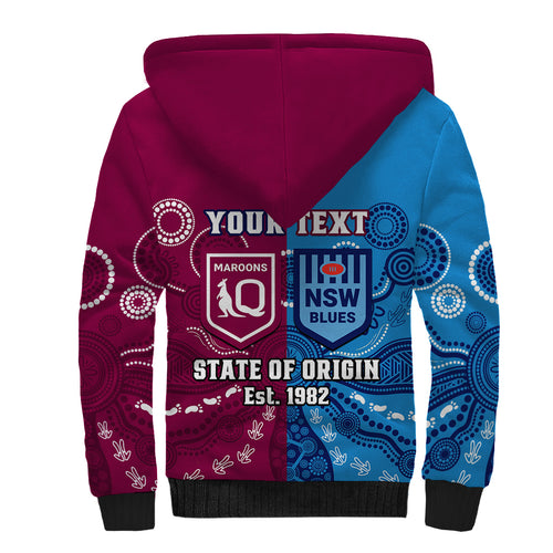 (Custom Personalised) QLD Maroons And NSW Blues Rugby Sherpa Hoodie State of Origin Indigenous LT14