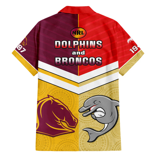 Dolphins Mix Broncos Rugby Hawaiian Shirt Indigenous Art LT14