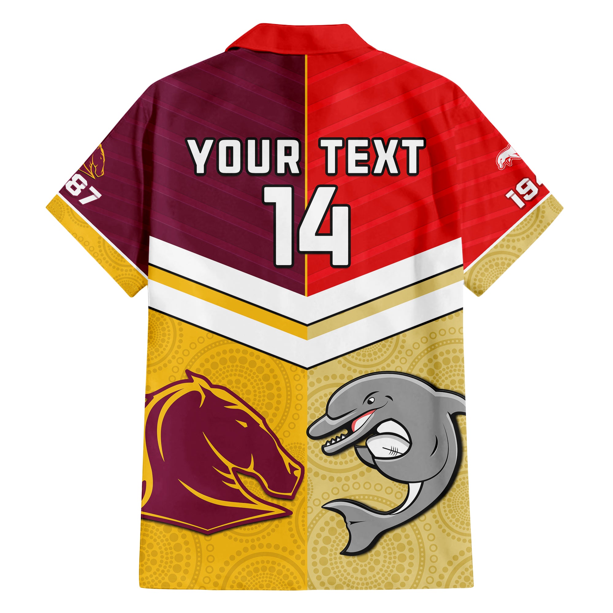 (Custom Text And Number) Dolphins Mix Broncos Rugby Hawaiian Shirt Indigenous Art LT14