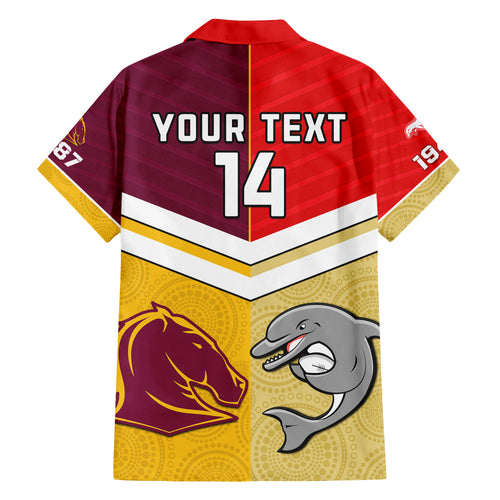 (Custom Text And Number) Dolphins Mix Broncos Rugby Hawaiian Shirt Indigenous Art LT14