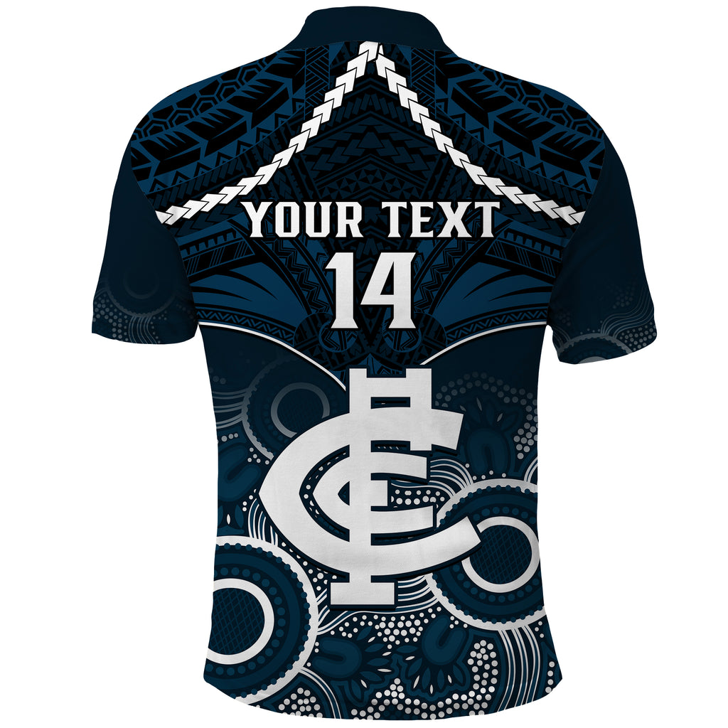 Personalised Carlton Football Polo Shirt Blues Aboriginal Mix Polynesian Pattern LT14