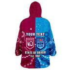 (Custom Personalised) QLD Maroons And NSW Blues Rugby Wearable Blanket Hoodie State of Origin Indigenous LT14