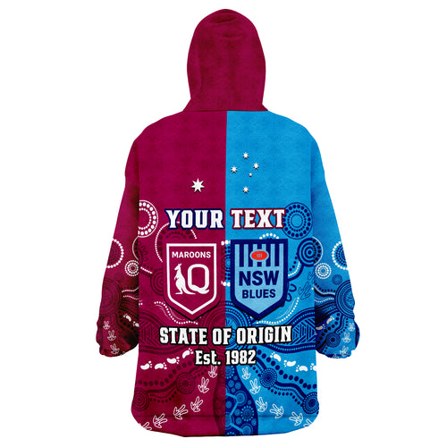 (Custom Personalised) QLD Maroons And NSW Blues Rugby Wearable Blanket Hoodie State of Origin Indigenous LT14