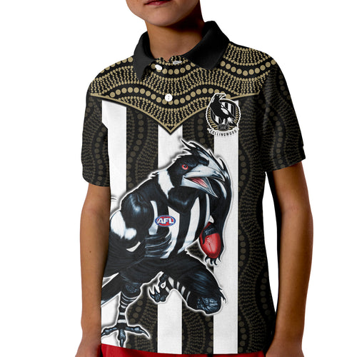 Magpies Football Polo Shirt Collingwood 1892 Indigenous Sporty Style LT14