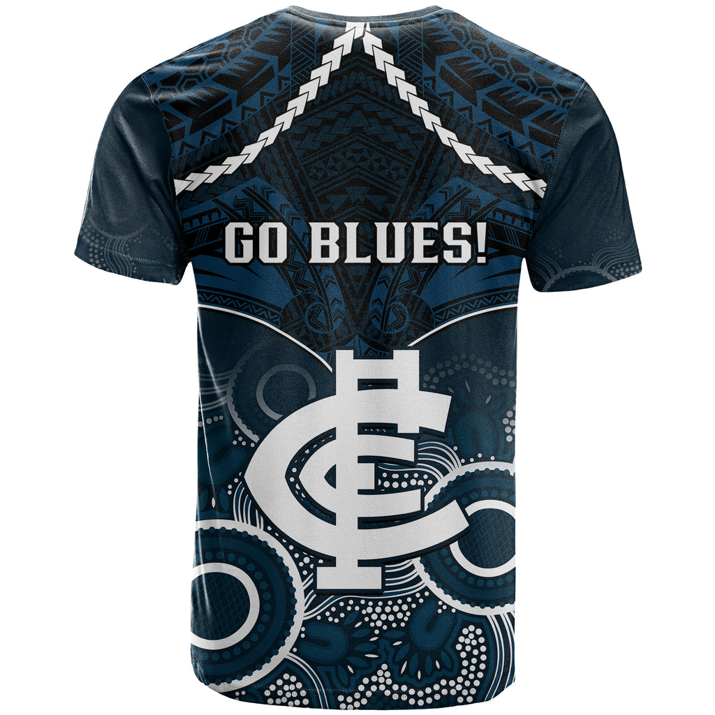 Carlton Football T Shirt Blues Aboriginal Mix Polynesian Pattern LT14