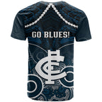 Carlton Football T Shirt Blues Aboriginal Mix Polynesian Pattern LT14