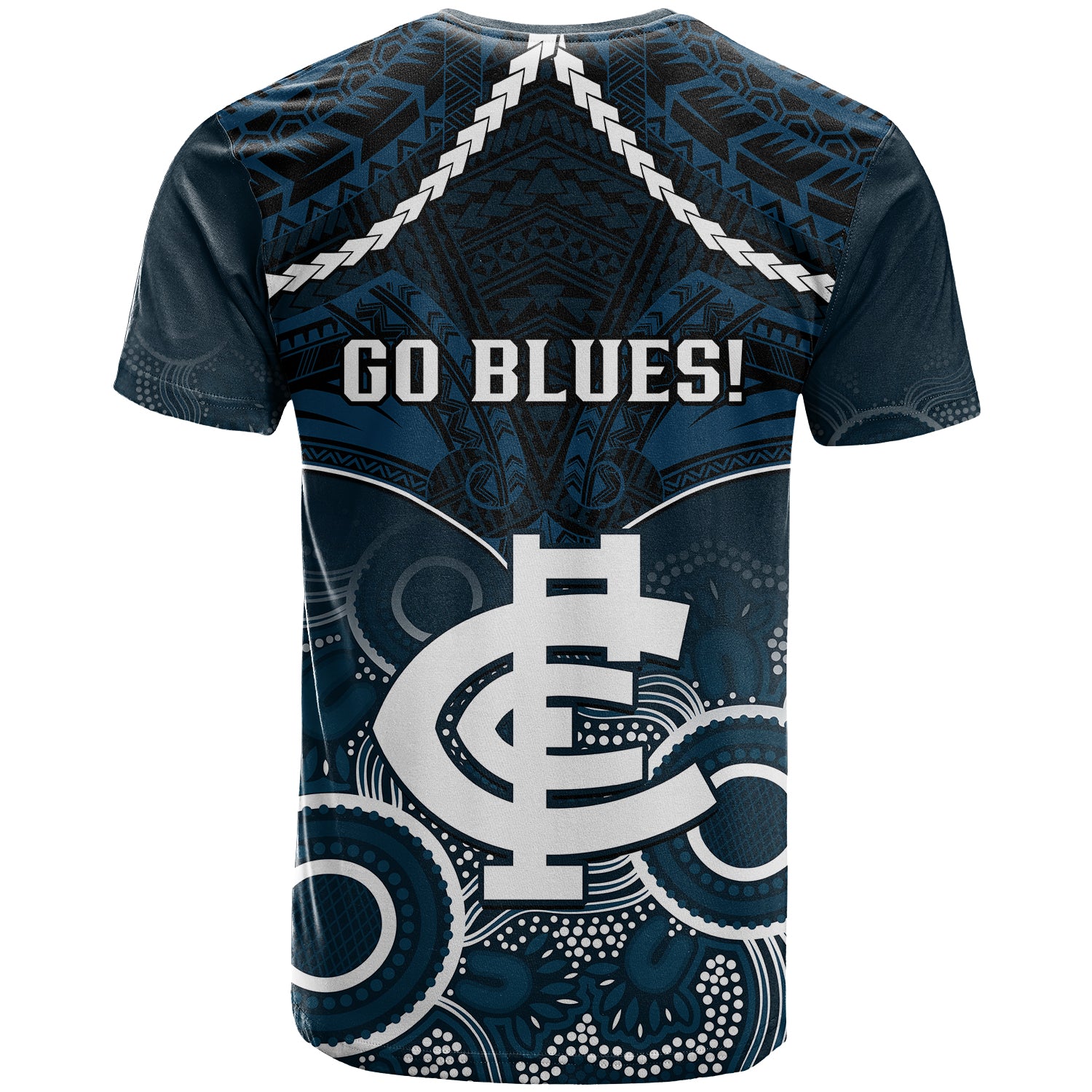 Carlton Football T Shirt Blues Aboriginal Mix Polynesian Pattern LT14
