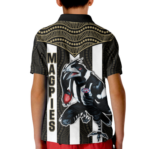 Magpies Football Polo Shirt KID Collingwood 1892 Indigenous Sporty Style LT14