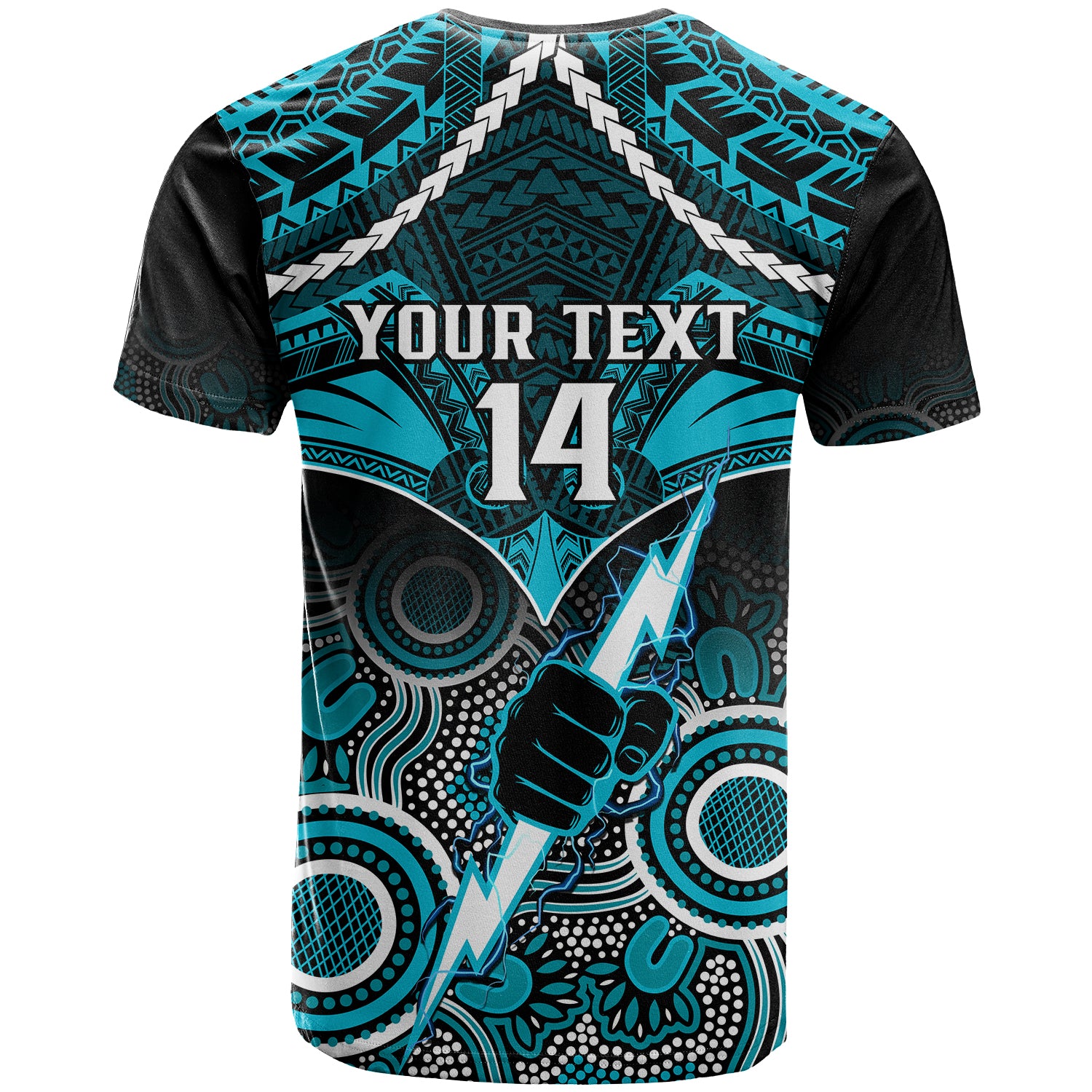 Personalised Port Adelaide Football T Shirt Power Aboriginal Mix Polynesian Pattern LT14