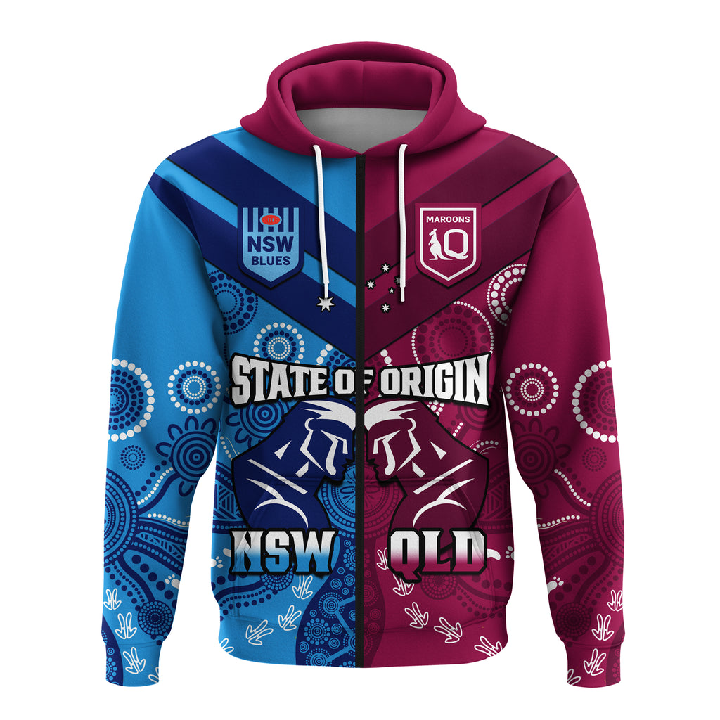 QLD Maroons And NSW Blues Rugby Hoodie State of Origin Indigenous LT14