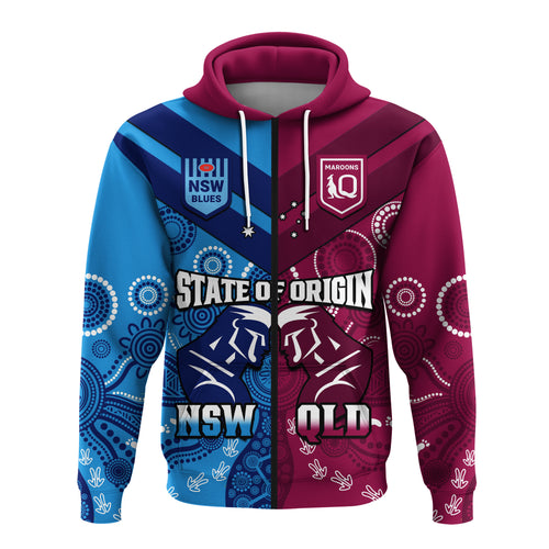QLD Maroons And NSW Blues Rugby Hoodie State of Origin Indigenous LT14