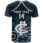 Personalised Carlton Football T Shirt Blues Aboriginal Mix Polynesian Pattern LT14