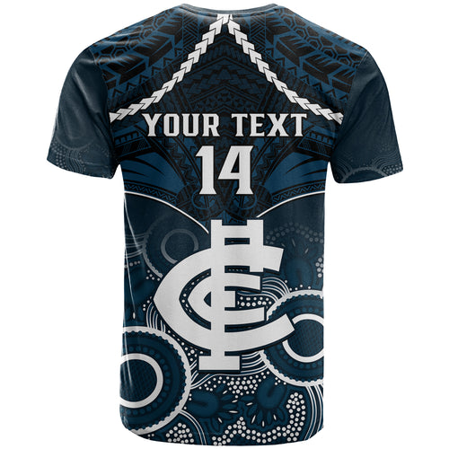 Personalised Carlton Football T Shirt Blues Aboriginal Mix Polynesian Pattern LT14