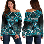 Port Adelaide Football Off Shoulder Sweater Power Aboriginal Mix Polynesian Pattern LT14