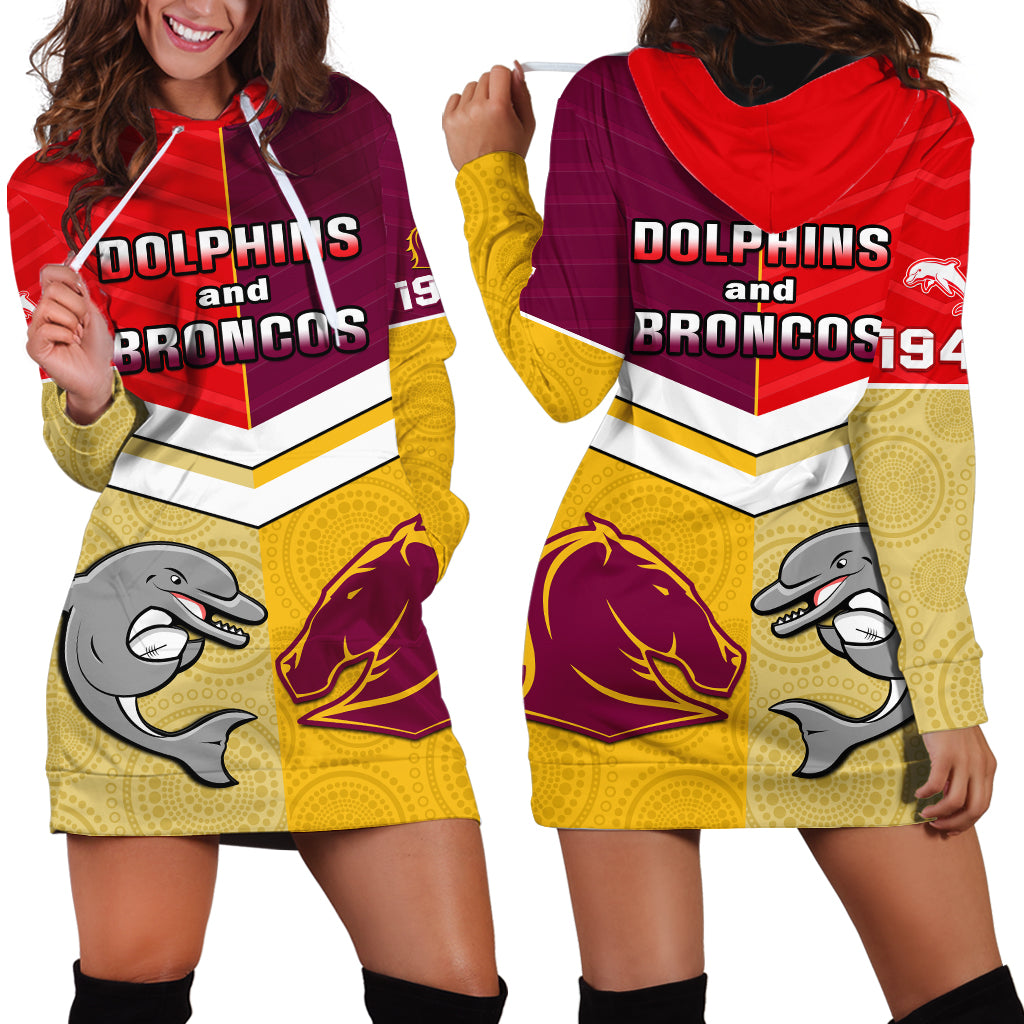 Dolphins Mix Broncos Rugby Hoodie Dress Indigenous Art LT14