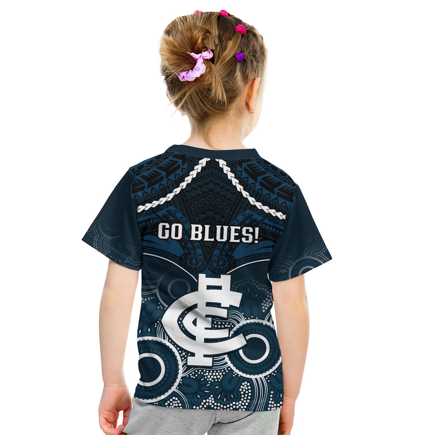 Carlton Football Kid T Shirt Blues Aboriginal Mix Polynesian Pattern LT14