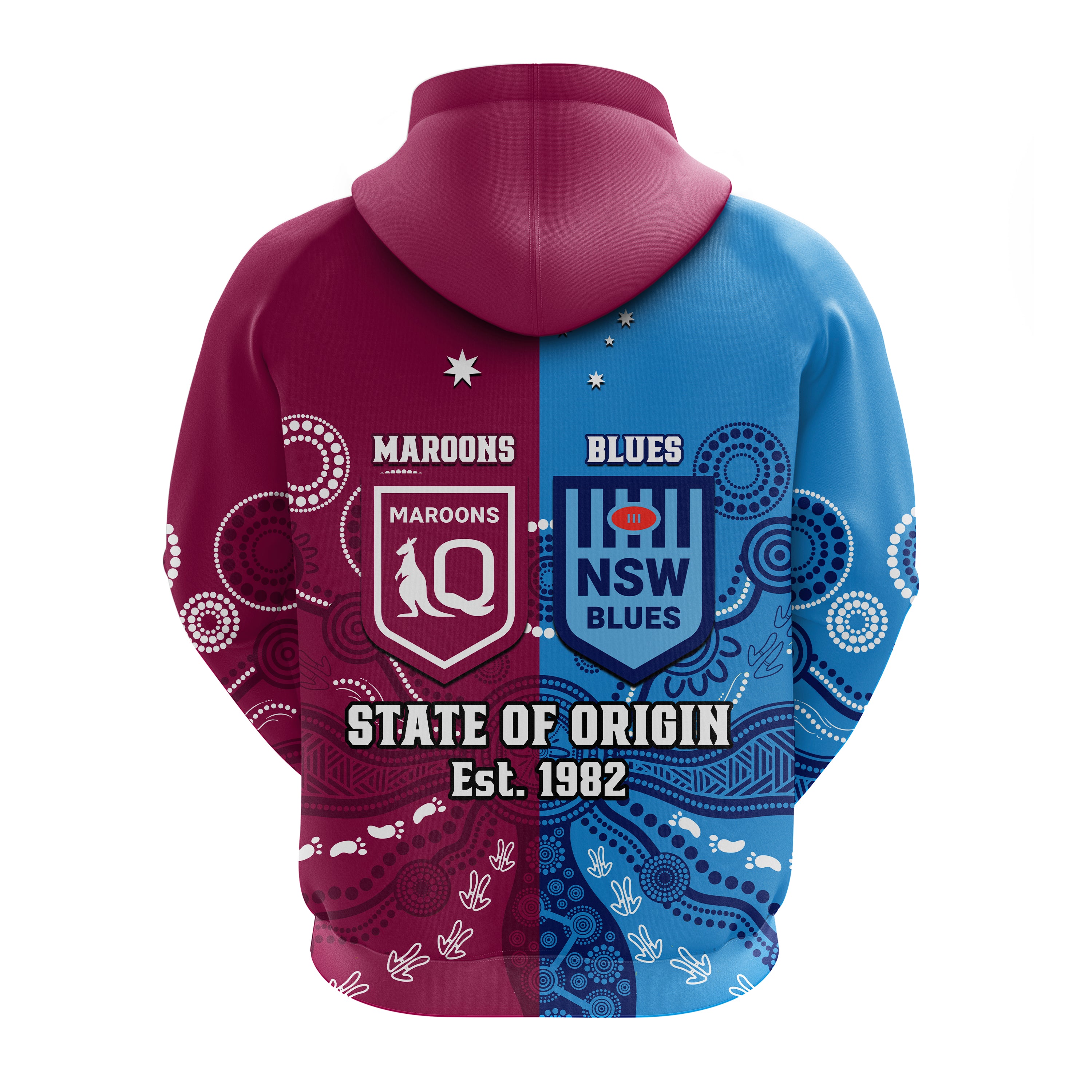 QLD Maroons And NSW Blues Rugby Hoodie State of Origin Indigenous LT14