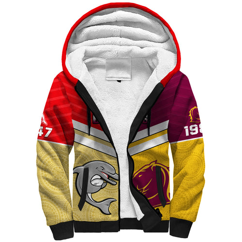 Personalised Dolphins Mix Broncos Rugby Sherpa Hoodie Indigenous Art LT14