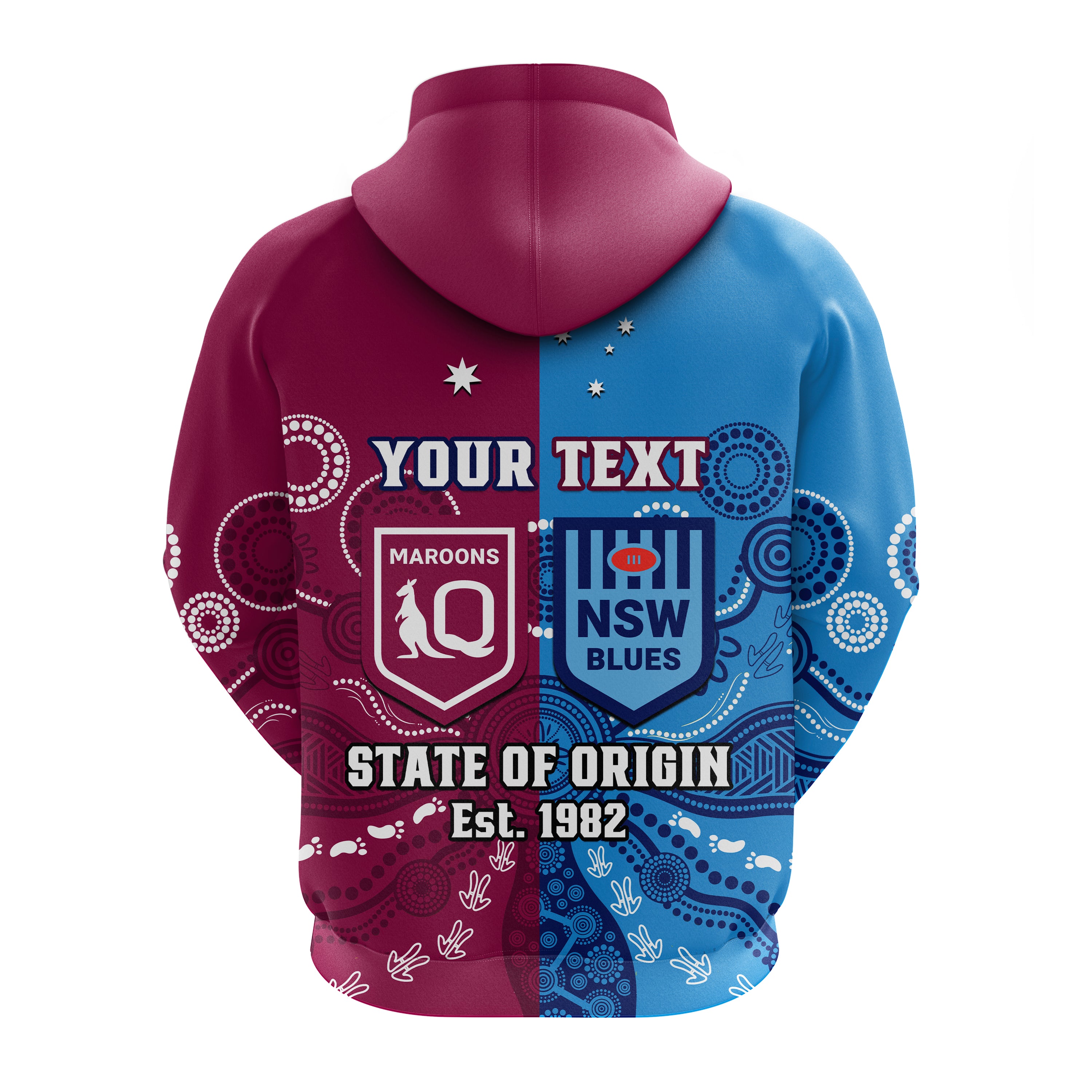 (Custom Personalised) QLD Maroons And NSW Blues Rugby Hoodie State of Origin Indigenous LT14