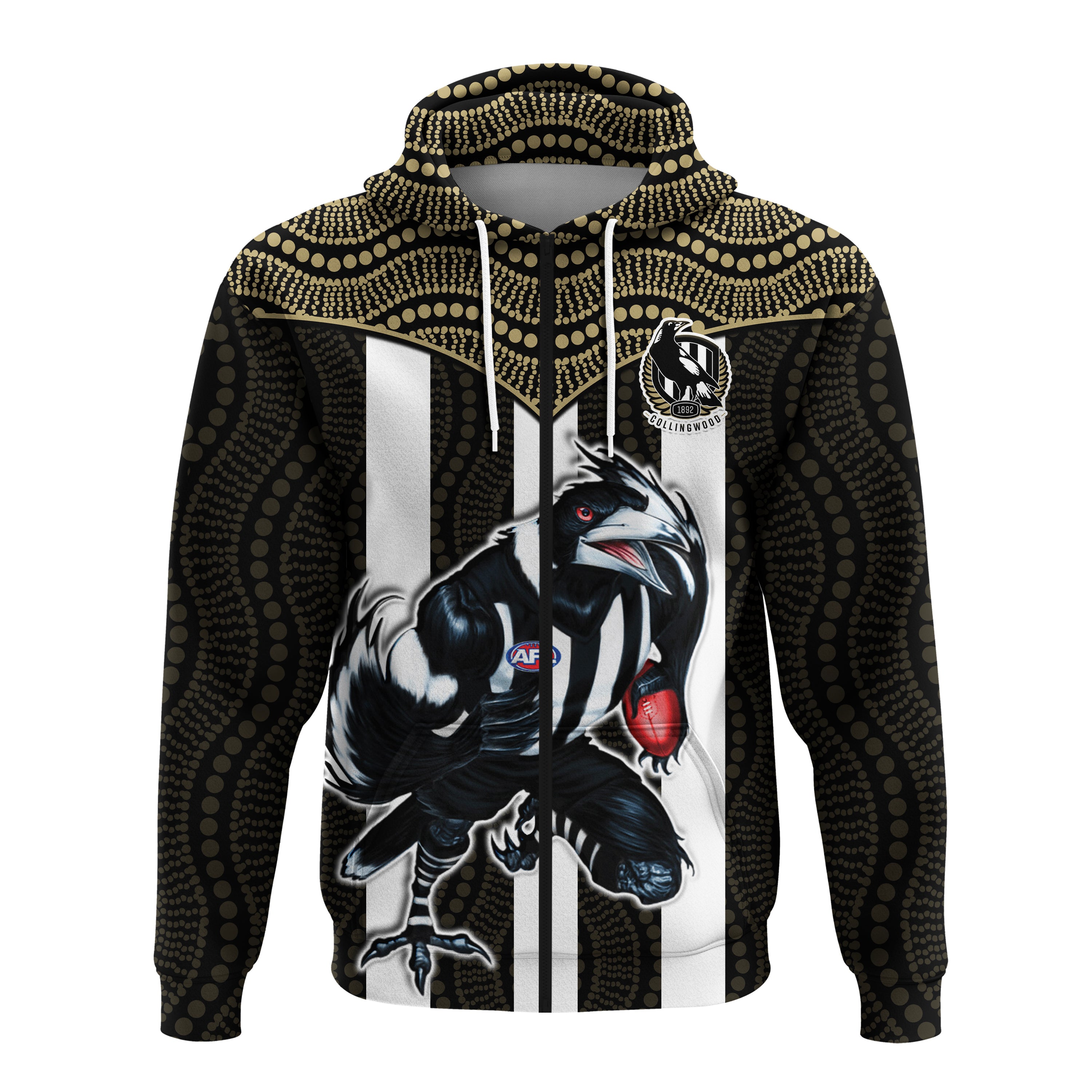(Custom Text And Number) Magpies Football Hoodie Collingwood 1892 Indigenous Sporty Style LT14