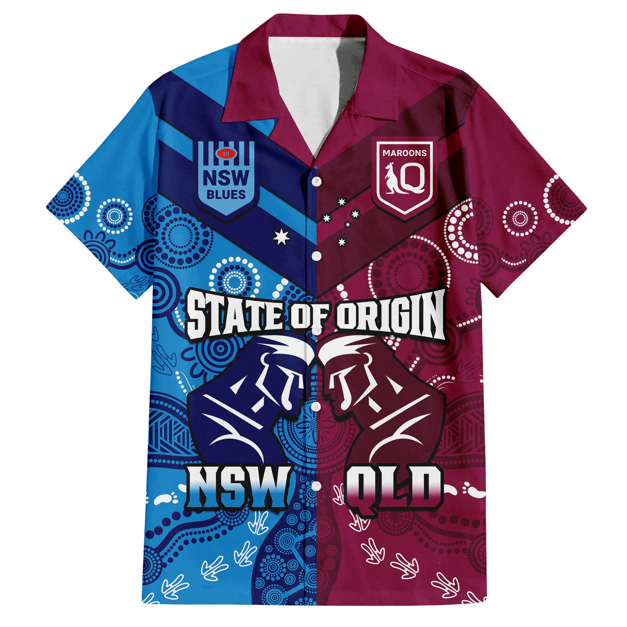 (Custom Personalised) QLD Maroons And NSW Blues Rugby Hawaiian Shirt State of Origin Indigenous LT14
