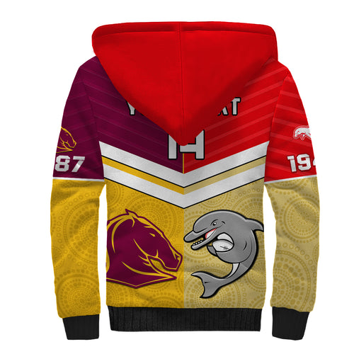 Personalised Dolphins Mix Broncos Rugby Sherpa Hoodie Indigenous Art LT14