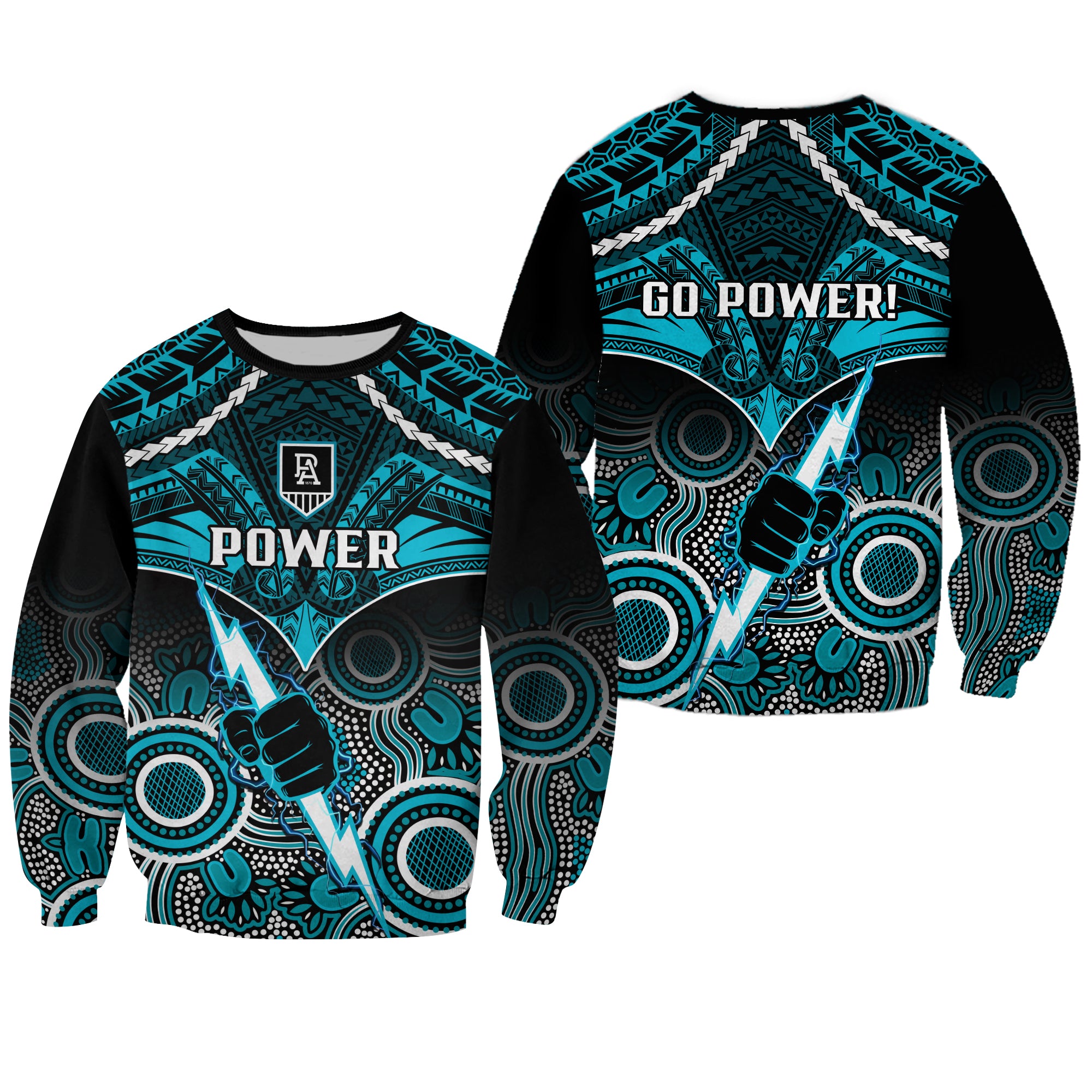 Port Adelaide Football Sweatshirt Power Aboriginal Mix Polynesian Pattern LT14