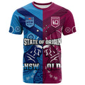 QLD Maroons And NSW Blues Rugby T Shirt State of Origin Indigenous LT14