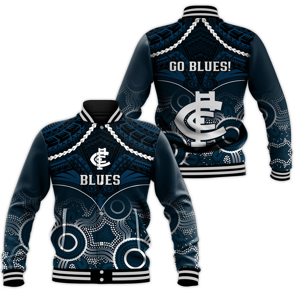 Carlton Football Baseball Jacket Blues Aboriginal Mix Polynesian Pattern LT14