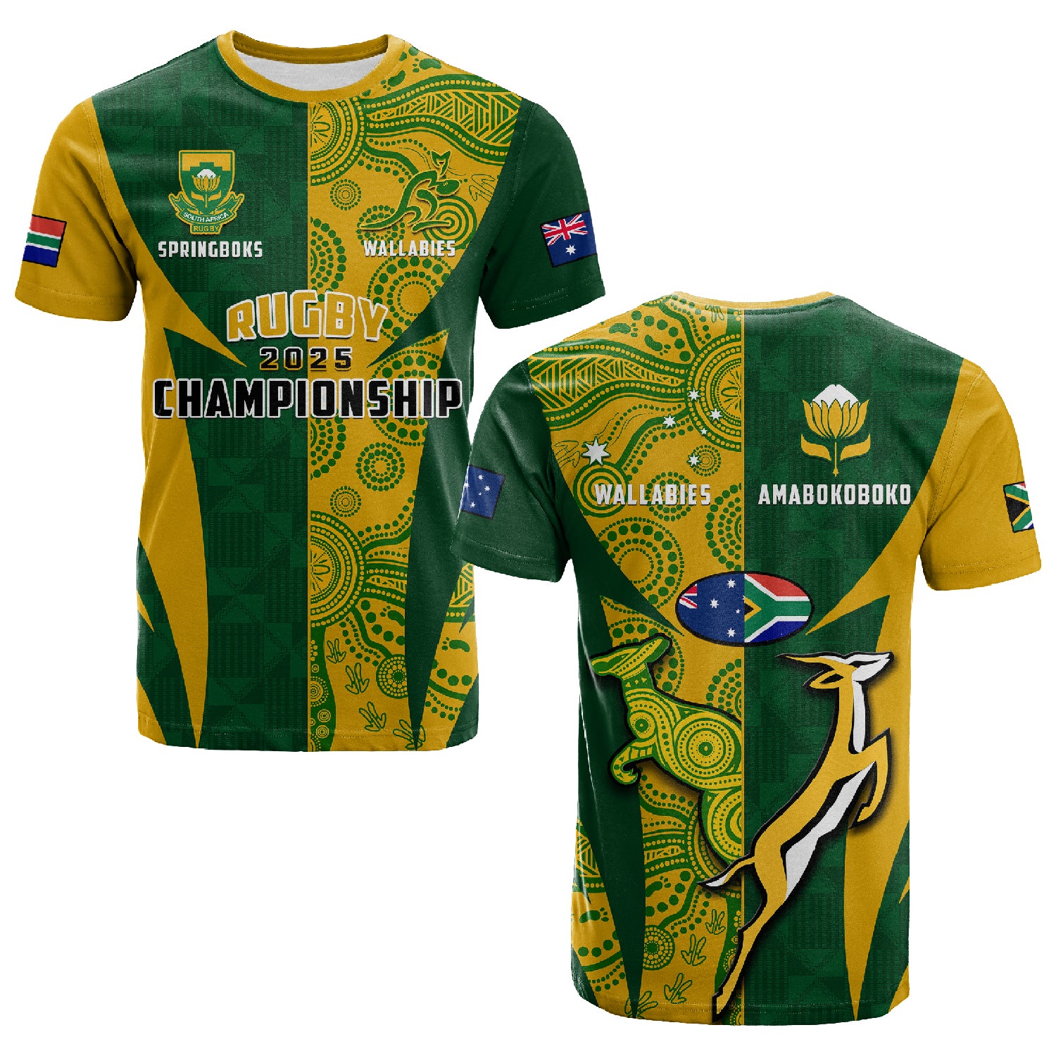Australia Rugby and South Africa Rugby T Shirt Wallabies Mix Springboks Sporty LT14
